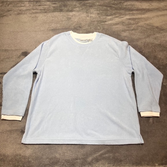 Fashion Bug Tops - Fashion Bug Vintage Ribbed Sweatshirt XL Baby Blue Crewneck Double Layer Cuffs